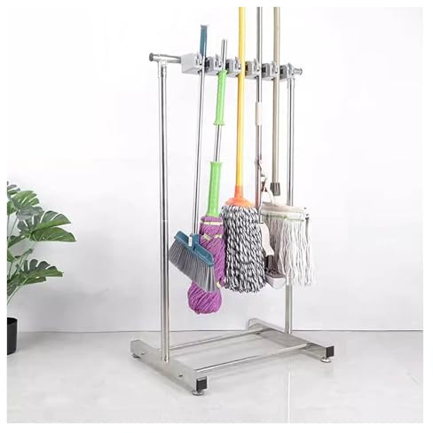 Estante de Acero Inoxidable para fregona, Escoba y fregona, para balcón, Ideal para Guardar Herramientas de Limpieza.