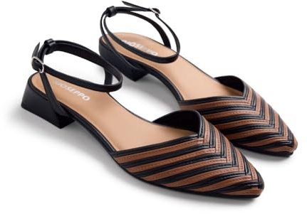 GIOSEPPO Clawson - Zapatos de Tacón Estilo Salones Destalonados de Piel Bicolor con Patrón de Rayas para Mujer, Comodidad y Estilo, Cierre Ajustable Tipo Pulsera, Color Cuero, Talla 42