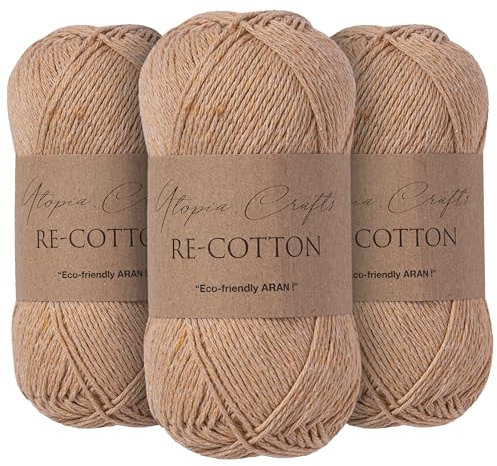 Utopia Crafts Re-Cotton - Ovillo de lana para tejer (3 unidades, 100 g), color gris pardo
