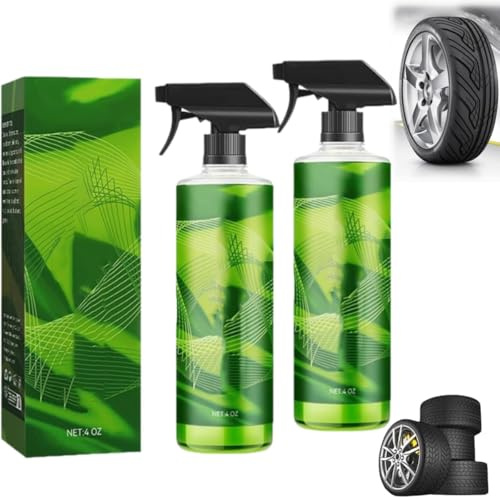 Clean Car Tire Spray,Long-Lasting High Gloss Polish Tires Foam Cleaner,Powerful Wheel and Tires Cleaner Spray,Multifunction Streak-Free Polish for Cars,Trucks,SUVs (2)
