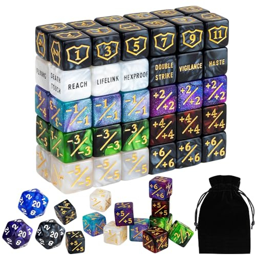 YANGUN Contatore cubo, compatibile con MTG, 63 pezzi accessori per gioco di carte, contatore AbilityKeyword, 1/+1 contatore di vita, dadi D6, MTG TCG Cube Magic per accessori con custodia