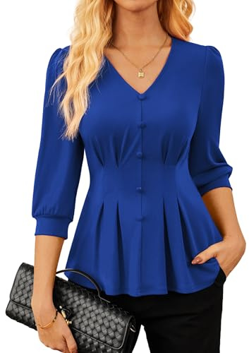 Women's Tunic Blouses Tops Shirts Casual V-Neck Summer Outfits Clothing Blouses Royal Blue L