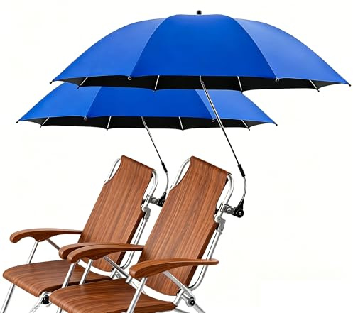 2Pcs Chair Parasols with Adjustable Clamp, UPF 50+ Chair Umbrella with Universal Clamp, 360 ° Adjustable Umbrella for Chair, Shade Umbr-ella, Garden Parasol Portable, Camping Chair (Dark blue)