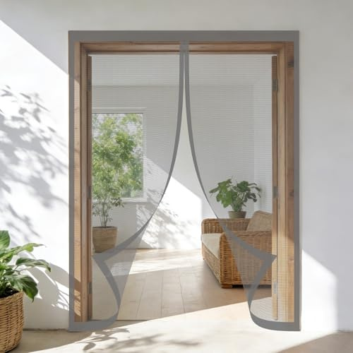 Tenda Zanzariera 136 x 220 cm Traspirante, Anti Zanzare Insetti, Apertura e Chiusura Silenziosa, Facile da Montare Senza Forare Tenda Magnetica per Porte Scorrevoli, Grigio