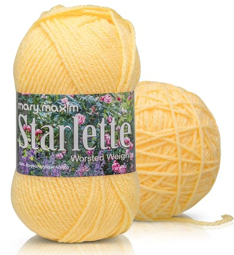 Mary Maxim Starlette, Yellow Yarn for Crocheting and Knitting, Soft Acrylic Afghan, Clothing and Blanket Yarn, 180 Yards, Soft Yellow - 1 Skein