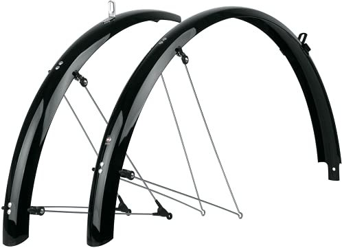 SKS GERMANY BLUEMELS SHINY 28 BLACK 53MM Schutzblech-Set, Fahrradzubehör aus robuster Sandwichkonstruktion (biegesteif und korrosionsgeschützt, reifennahe Montage, mit ASR-Sicherheitssystem), Schwarz