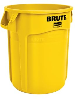 Rubbermaid Commercial Products BRUTE Heavy-Duty Round Trash/Garbage Can, 10-Gallon, Yellow, Outdoor Waste Container for Landscapers/Construction/Restaurants/Back of House/Offices/Warehouses