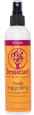 Jessicurl Spray che ispira timore reverenziale, senza profumo aggiunto, 8 Fl oz. Spray idratante rinfrescante per ricci di mezzogiorno per capelli ricci, definizione dei ricci