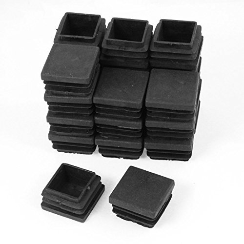 sourcing map 28mm x 28mm Plástico Acanalado Escuadra Topes, Tapas Tubo Plaquitas Negro 24 Piezas