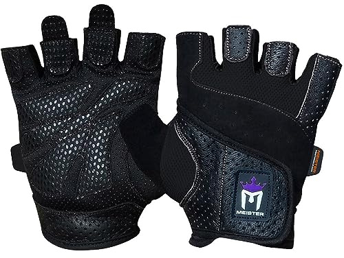 Meister MMA - Guanti per sollevamento pesi da donna, in pelle amara, lavabile, taglia S, colore: Nero