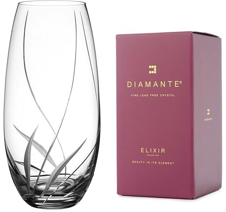 DIAMANTE Barrel Vase 'Meadow' - Hand Cut Crystal Vase - 25cm