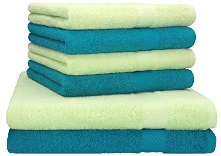 Betz Palermo 6er Set Handtuch 2 Stück Duschtücher 70x140 cm 4 Stück Handtücher 50x100 cm Liegetuch Saunatuch - Petrol - grün