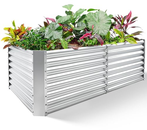 Land Guard 8×4×2 ft Galvanized Raised Garden Bed Kit, Galvanized Planter Raised Garden Boxes Outdoor, Large Metal Raised Garden Beds for Vegetables.