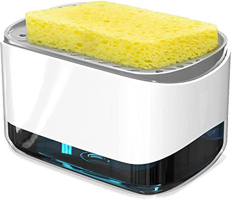 RUFCRIL Seifenpumpenspender und Schwammhalter, 12 Unzen / 350ml Spülmittelspender für die Küche,Weiß