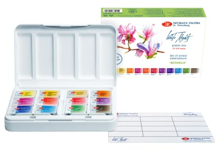 White Nights Nevskaya Palitra Aquarellfarben, extra feine Künstlerqualität, 12 ganze Näpfchen, 2,5 ml, limitierte Auflage, Botanica