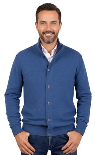 Marenza Giacca Uomo Misto Cashmere Cardigan Bottoni Made in Italy Maglione Seta Pullover Manica Lunga Lana Merino Cachemire Maglioncino Beige Blu Grigio Maglia Regalo Abbigliamento Inverno (M, Jeans)