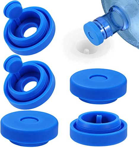 3 and 5 Gallon Water Jug Cap Reusable，Food Grade Silicone Replacement Gallon Caps for 55mm Bottle and Water Dispensers，Non-Spill 5 Gal Water Jug Cap Replacement Cover,Patented（5 Pack）