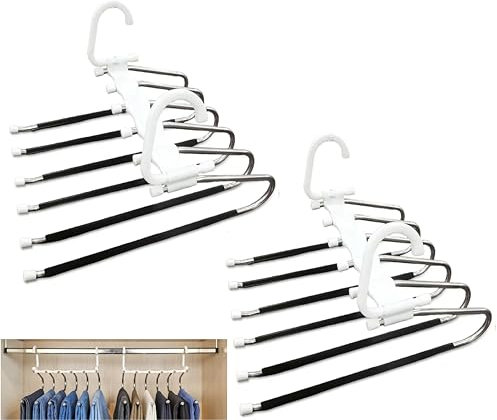 LORI HOME – Grucce Pantaloni Salvaspazio 6 in 1 (Set 2) – Appendini Armadio in Acciaio Inox Resistenti, Antiscivolo e Multifunzionali per Jeans, Pantaloni e Sciarpe – Ordine Perfetto in Poco Spazio