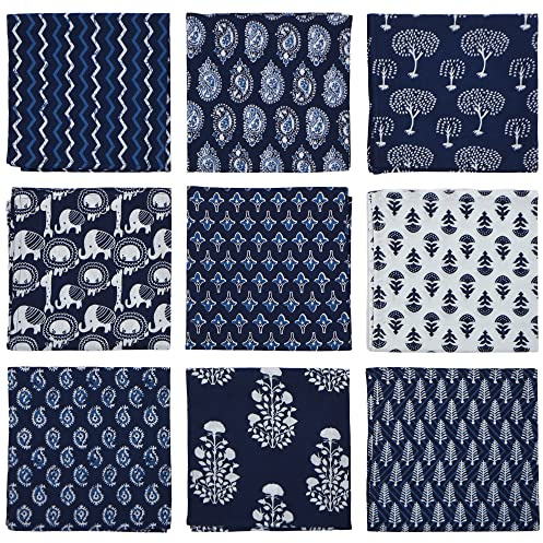 DIYANAIMPEX 10 Pc Cotton Cloth Napkins Hand Block Print Hand Made Size 16x16 Inch Printed Home Decor Indian Eco Friendly Mix Lot Dinner Napkins (Blue)