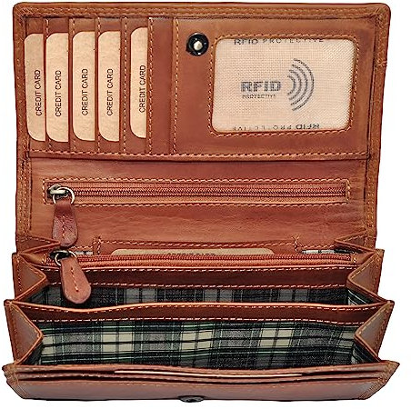 Benthill Geldbörse Damen Leder - Hochwertige Echt-Leder Damen Portemonnaie mit RFID Schutz - Lange Vintage Damenbörse - Frauen Portmonee inkl. Geschenkbox, Farbe:Braun