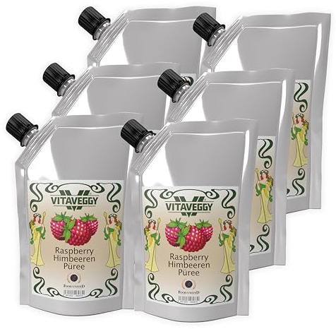 VITAVEGGY HIMBEER-FRUCHT-PÜREE 6x 1kg von Food-United raspberry-fruit-puree für Himbeeren-Smoothie-Saft Erdbeer-Himbeer-Sorbet-Cocktail-Shake ohne Aroma- Farb- & Konservierungsmittel (6)