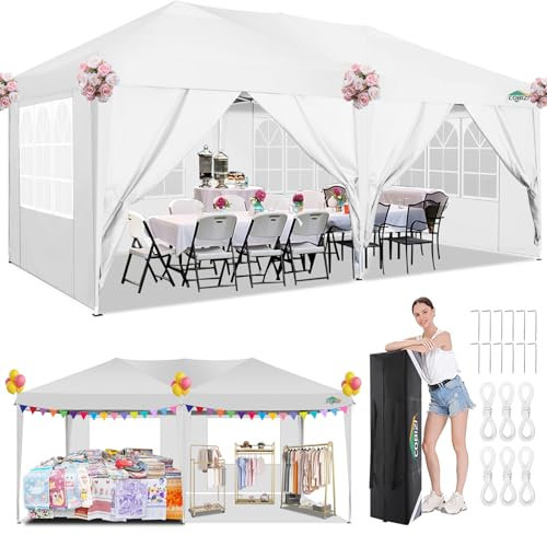 COBIZI Pavillon 3x6 Wasserdicht Faltpavillon mit 6 Seitenteilen Freiluft Faltpavillon Stabile UV-Schutz 50+ Pop Up Gartenpavillon Partyzelt für Freien, Garten, Party, Hochzeit, Markt (3x6m Weiß)