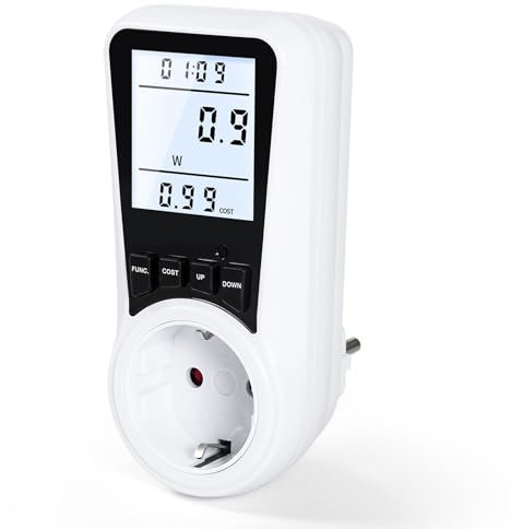 DEWIN Energiekostenmessgerät, Stromkostenmessgerät Stromzähler für Steckdose Digitaler Spannungs Wattmeter Leistungsmesser Stromverbrauch Energiemessgerät 16A 230V