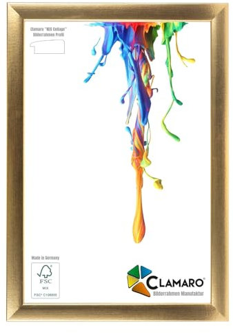 Clamaro 'Neo Collage' cadre photo 60x120 fait main sur mesure | Or | Cadre en bois MDF avec verre acrylique et accroche métallique (format paysage & format portrait)