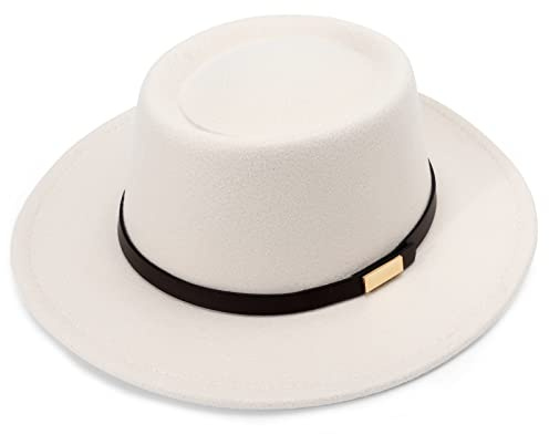DRESHOW Sombrero de ala ancha Fedora para mujer Hebilla de cinturón Retro Panamá Floppy Hat