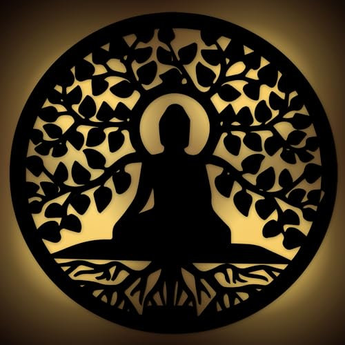 Buddha Meditation Nachtlicht - DIY MDF Holz Deko Lampe für Schlafzimmer, Wohnzimmer, Büro - Batteriebetrieben, Mehrfarbig