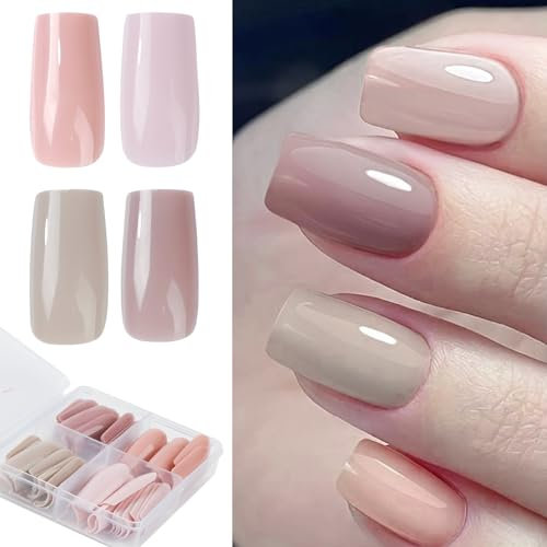 96 Stück 4 Farben Künstliche Nägel zum Aufkleben Lang mit Kleberpads Press on Nails Falsche Fingernägel Fake Kunstnägel Maniküre DIY Nagelkunst für Frauen Damen Hochzeit Weihnachten Neujahr