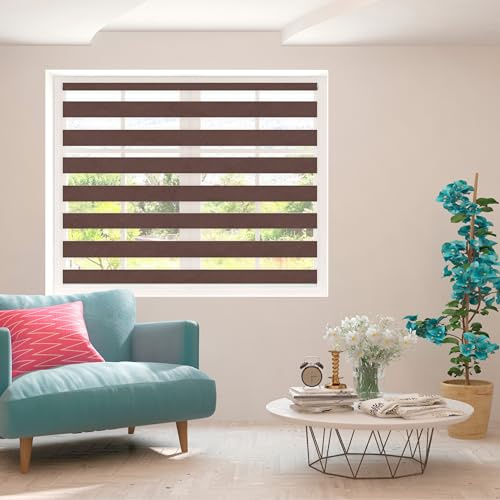 Zebra Blind - Day and Night Roller Blinds, Elegant and Durable Zebra Roller Blinds for Bedroom, Kitchen and Office, Easy to Clean, Curtains with Install Accessories - 150 cm Drop, Brown, 105cm Width