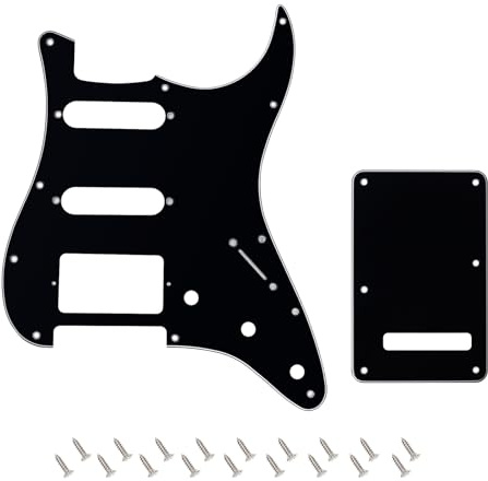 Banworks 3Ply Strat HSS Pickguard 11-Hole SSH Pickguard Scratch Plate with Backplate 6-Hole Trem Tremolo Cover Set for USA/Mexican Modern Style Standard Stratocaster ST JT/HB-09 Glossy Black
