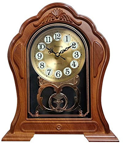 Reloj de mesa retro, reloj de mesa, silencioso y antiguo, color madera de imitación, adecuado para chimenea, oficina, decoración de sala de estar, pieza de acento de estantería