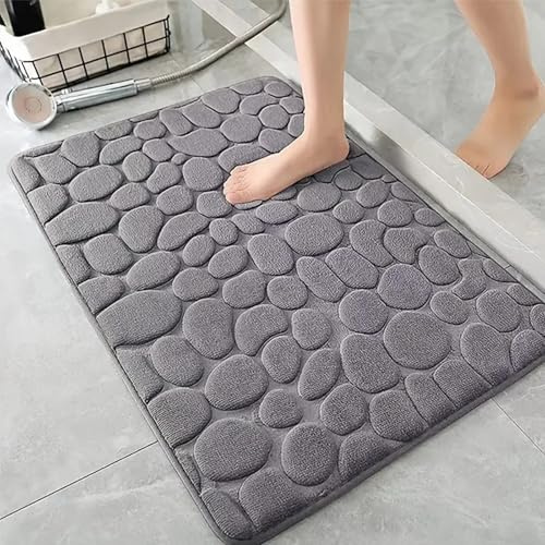 AMFUN Alfombra Baño, Alfombrilla de baño, Gris Oscuro Patrón Guijarro 40 * 60CM Absorbente Alfombras Ducha, Antideslizante, Espuma Viscoelástica, Lavable a Máquina, para Bañera,Ducha y Baño