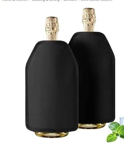 Manicotto refrigerante per vino, 2 pezzi, polsino refrigerante per vino, spumante, champagne, riutilizzabile, ideale per picnic, viaggi, giardino e casa, nero