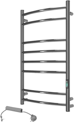 Elna Smart Elektrisk handdukstork, 109 W, krom rostfritt stål 304, väggmonterad badrumsradiator, med termostat, timer och miljöfunktion, IP44, premiumelement för moderna smarta hem
