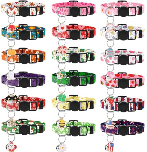 18 Pcs Holiday Cat Collars Breakaway Cat Collars with Bell Adjustable Kitten Collar with Plastic Buckle for Holiday Pet Cat Costume,Multicolor