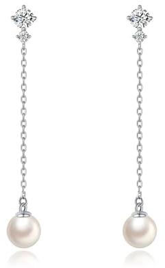 PHNIBIRD Perle Boucle d'oreille Pendante Longues pour Femme en argent 925 Bijoux Femme