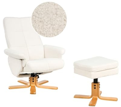 Beliani Sillón reclinable Moderno para Oficina de bouclé con reposapiés Giratorio Blanco Crema Epse