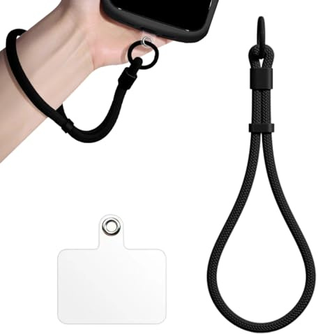 JEYORZY Laccio per Cellulare,Catena per Telefono Cellulare Cordino da Polso Regolabile Cinturino, Universale Tutte le Custodie per Cellulari Ciondolo Portachiavi Chiavetta USB Portafoglio,Nero
