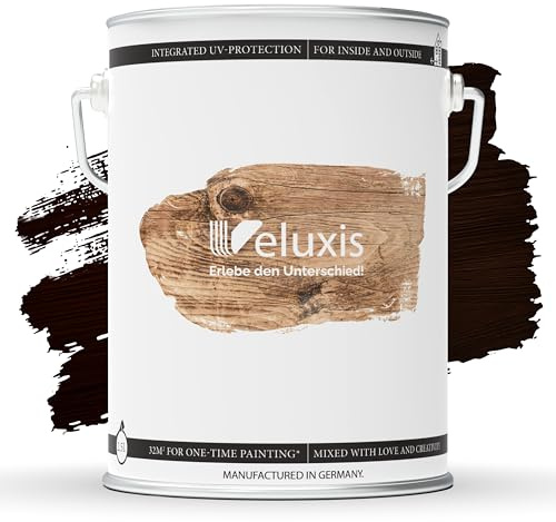 Holzlasur für Innen & Außen – Holzschutzlasur Nussbaum 2,5L I Seidenglänzend, Lösemittelfrei, UV-stabil & Wetterfest I Made in Germany – Veluxis®