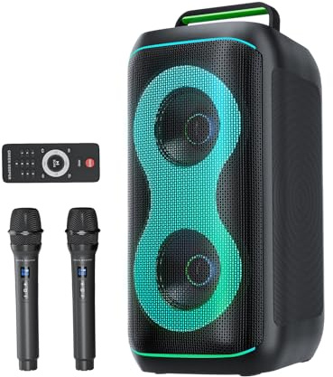 GKD61 Cassa Karaoke con 2 Microfoni UHF Wireless, Cassa Bluetooth Portatile da 400W di Potenza di Picco, Subwoofer da 6,5, Sistema Karaoke Professionale, Supporto USB/TF/AUX, Ideale per Grandi Feste