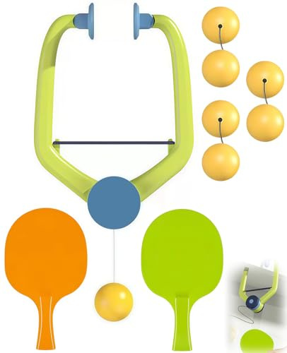 SEESUNO Adjustable Hanging Door Ping Pong Game, 9 PCS Table Tennis Trainer Set for Indoor