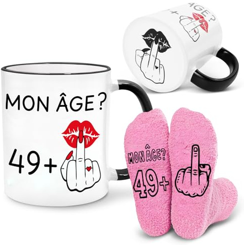 Bingtoo Mug à café et chaussettes drôles pour les 50 ans d'une femme, maman ou amie, Cadeau femme 50 ans, Cadeau anniversaire, Tasse doigt d'honneur