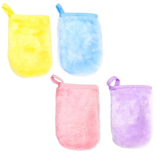 CATZUM pezzi Guanti da Bagno in Microfibra, Morbido, Forte Assorbimento d'Acqua, Lavette, Spugna Doccia, Asciugamani Piccoli per Mani e Viso, Rimuovere il Trucco, Riutilizzabile (9 x 13 cm) (4 colori)