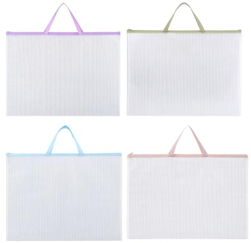4PCS Art Folder, A2 Art Folders for Document Storage, Mesh Document Organiser with Secure Zipper Closure, Professional Portfolio Case for Artists and Office Use,