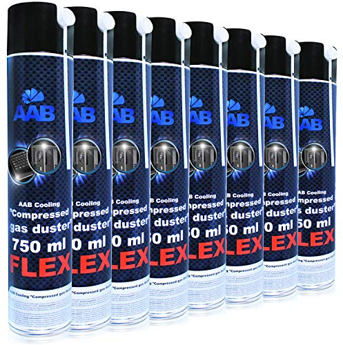 8 x AAB Compressed Gas Duster FLEX 750 ml - Luftdammare med Flexibelt Rör för Dator, Tangentbord, Luftkompressor, Tryckluft för PC, Tangentbordsrensare, Aerosol, Burk Datorrengöringssats
