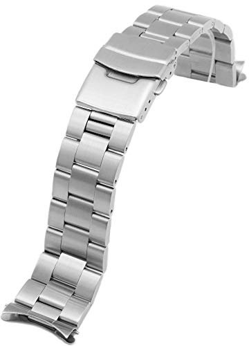 Juntan Gebogene Enden Edelstahl Uhrenarmband 20mm für Frauen Männer, Metall Uhr Uhrenarmbänder Ersatzarmband Armbänder Doppel Faltschließe Silber