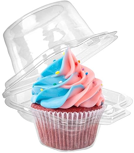 LotFancy Individual Cupcake Containers, 100 Pcs Plastic Clear Cupcake Boxes, Disposable Single Cupcake Holders with Dome Lid, Stackable Muffin Carrier for Wedding Baby Shower